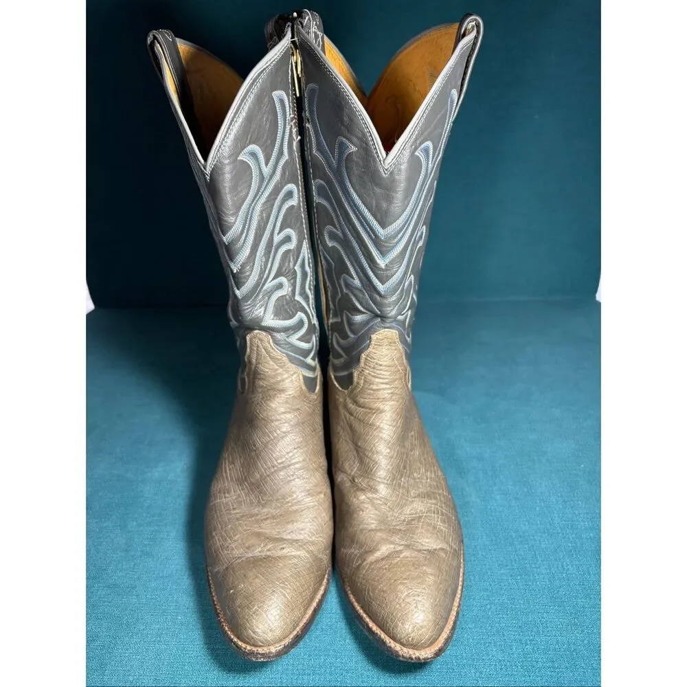 Tony Lama Western Cowboy Boots Men’s Size 11.5 Brown Textured Leather Gray Shaft